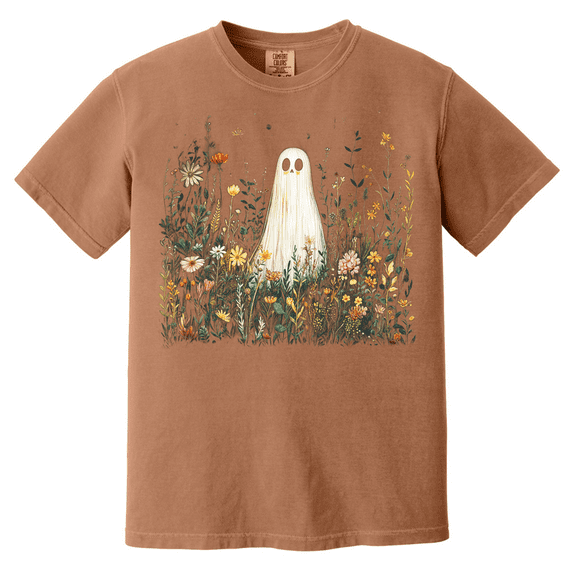 Ghost in Wildflowers Graphic T-Shirt – Halloween Comfort Colors Tee - Spooky Cute Fall Outfit