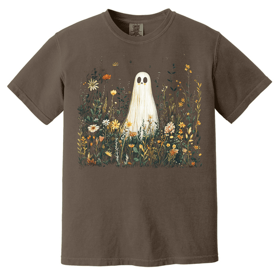 Ghost in Wildflowers Graphic T-Shirt – Halloween Comfort Colors Tee - Spooky Cute Fall Outfit