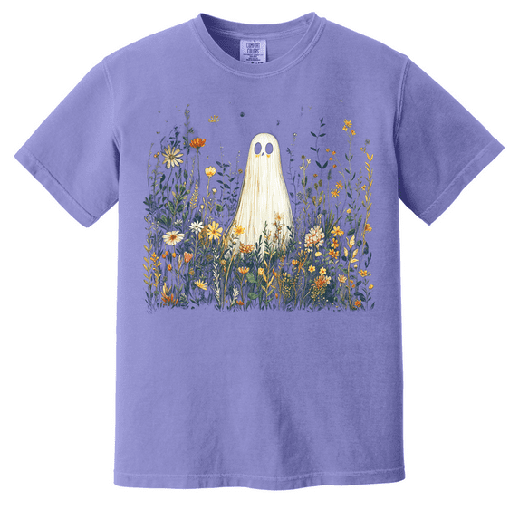 Ghost in Wildflowers Graphic T-Shirt – Halloween Comfort Colors Tee - Spooky Cute Fall Outfit