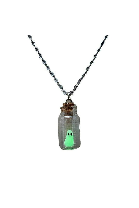 Ghost in a Bottle Necklace - Halloween Jewelry for Women & Men, Cute Adopt a Ghost Pendant with Glow in The Dark Feature