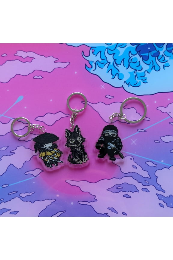 Ghost of Yotei Keychains | Pixel Atsu & Wolf Japanese Video Game Gift (1 keychain)