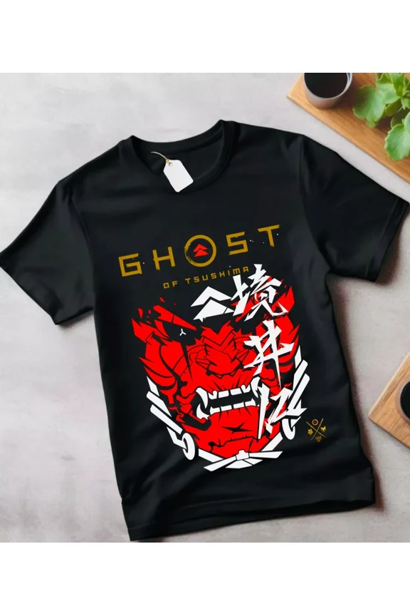 Ghost of tsushima New T-Shirt Black,katana,samurai,tsushima,japanese,ninja,kanji