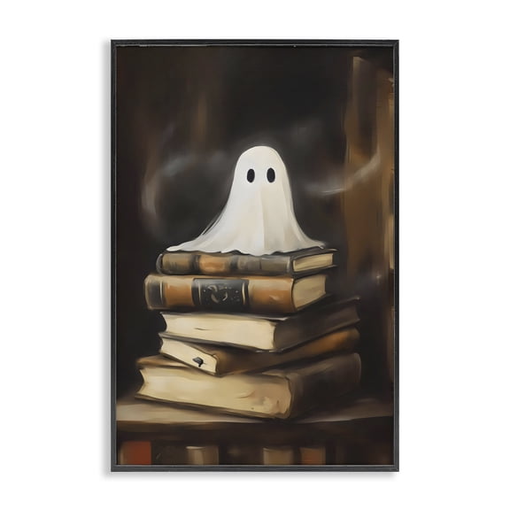 Stupell Industries Ghost on Book Stack Black Framed Giclee Art, design by Arlington Prints