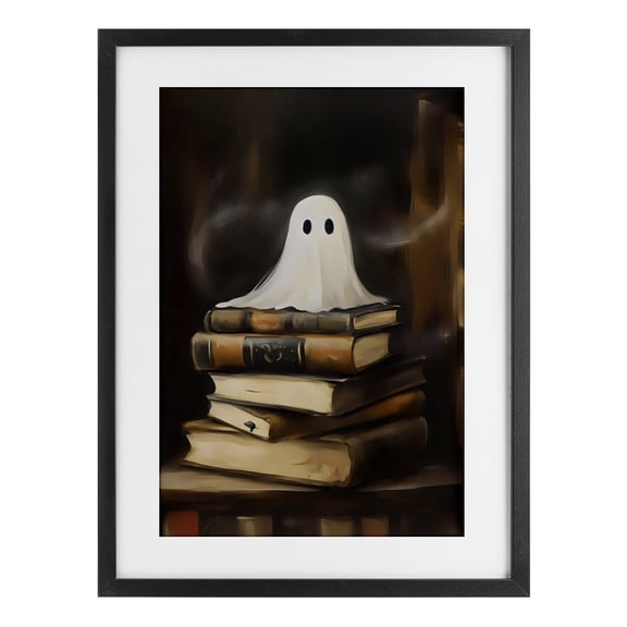 Stupell Industries Ghost on Book Stack Black Framed Print Under Glass, design by Arlington Prints