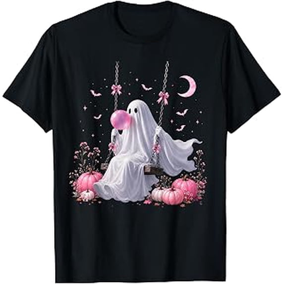 Ghost on Swing Bubble Gum Spooky Halloween T-Shirt