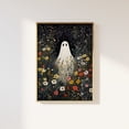 thumbnail image 1 of Ghost standing in a meadow of flowers art print | Pretty florals, enchanted wall art, mystical magical cute spooky, sheet ghost, whimsigoth, 1 of 5