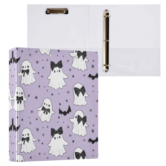 Ghost with A Bow Tie 3 Ring Hardcover Binders 1.5in Round Rings for Letter-Size Folder Paper Organizer Pockets for Office Student Recipe