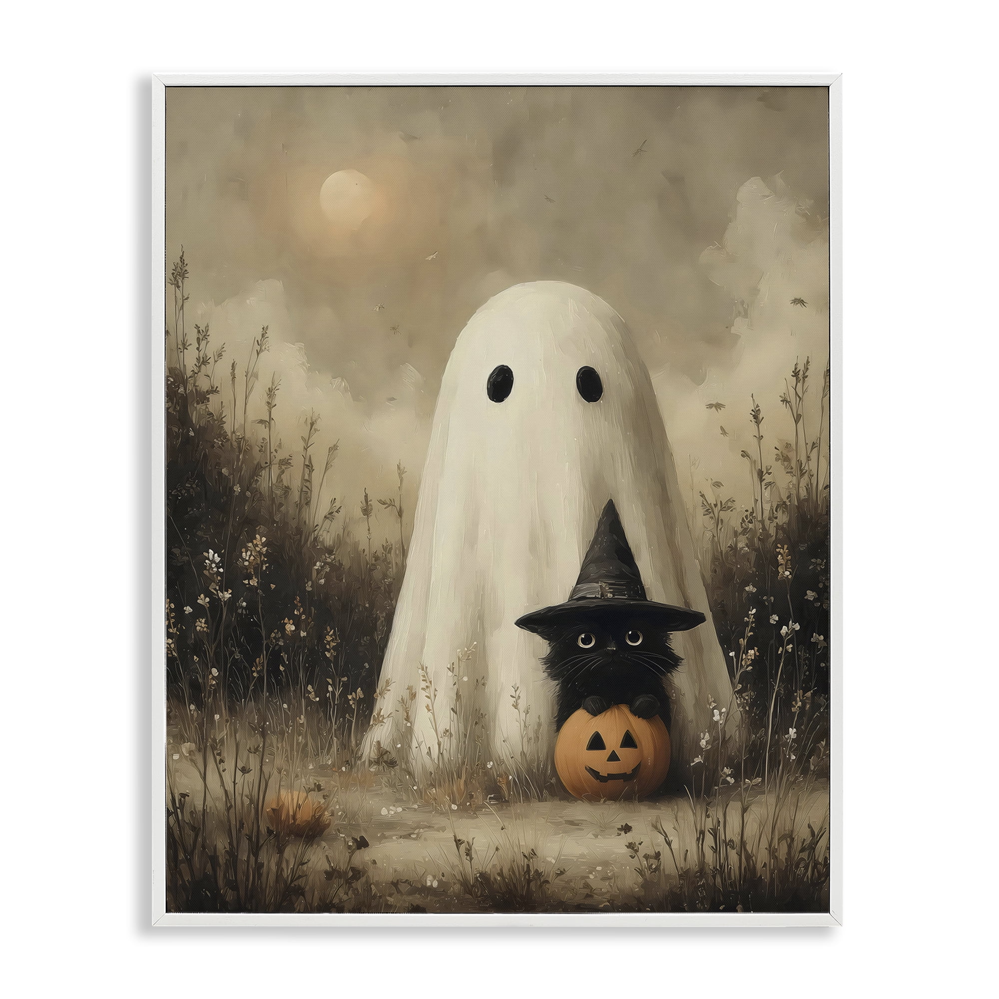 Ghost with Black Kitten White Framed Giclee Art, design by Arlington Prints