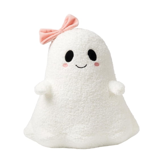 Ghost with Bow Plush Throw Pillow Soft Stuffed Halloween Decorative Cushion for Couch Sofa Bed Living Room