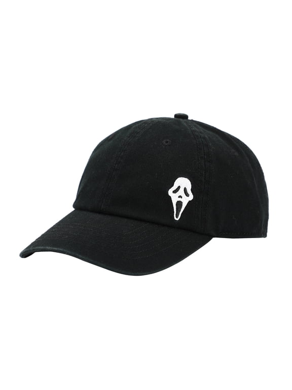 Ghost Face Embroidered Baseball Cap - Black Cotton Horror Dad Hat, Curved Bill, Adjustable Buckle Closure, Unisex