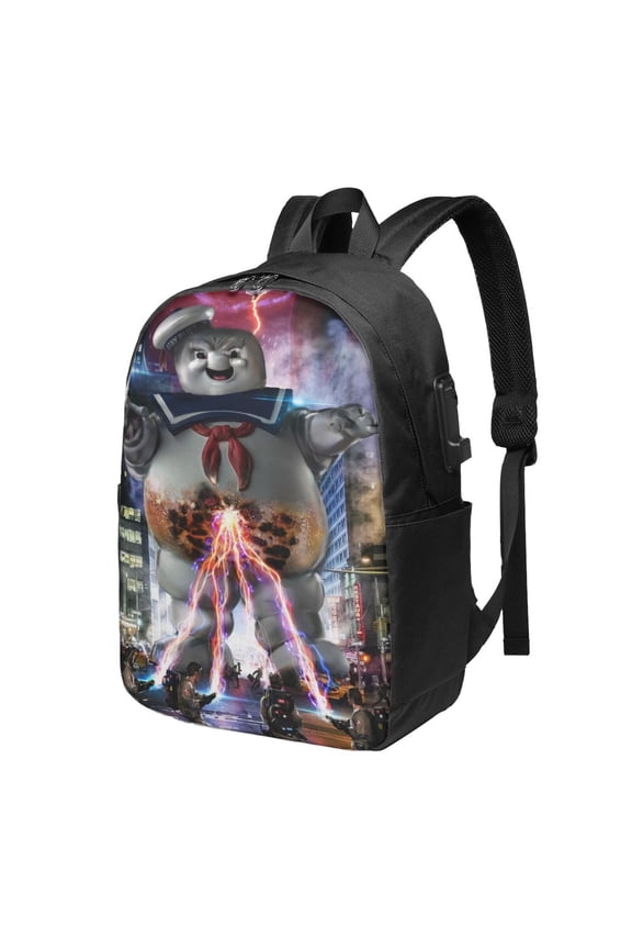 Ghostbusters Backpacks Cute Cartoon Casual School Laptop Bag with USB Charging Port, 17 Inch Bookbag Rucksack for Travel Hiking Work