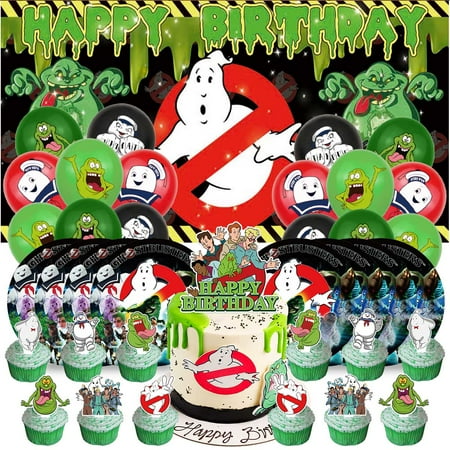 Ghostbusters Party Decorations Paper Plates Tableware Banner Backdrop Balloons Birthday Decor Cake Topper Fans
