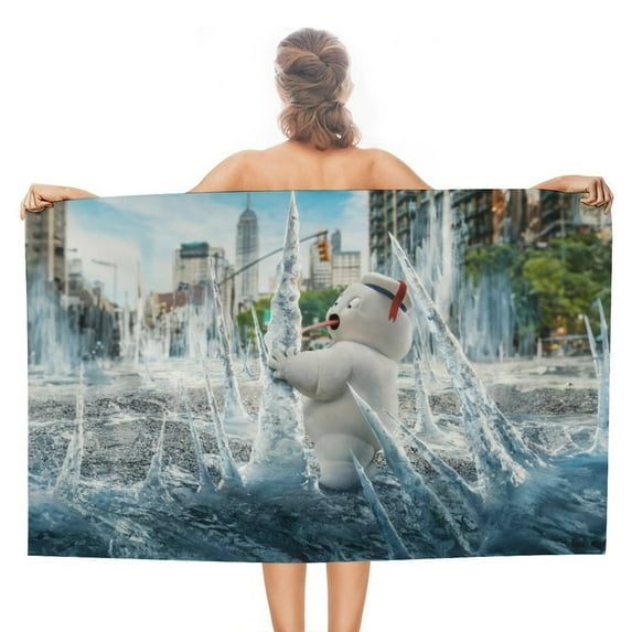 Ghostbusters Frozen Empire Stay Puft Beach Towel Microfiber Soft Absorbent Quick-Dry Bath Towel 130x80cm for Bathroom Shower Guests Pool Swimming Camp Holiday Gym for Kid Adult