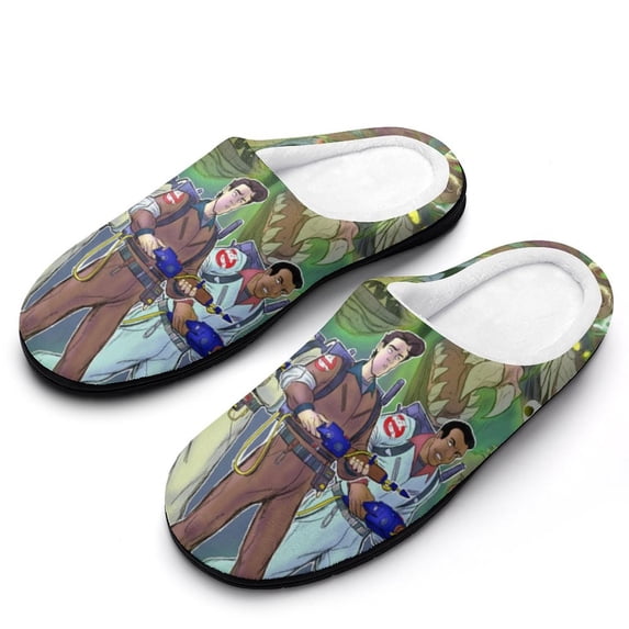 Ghostbusters Fuzzy Cotton Slippers For Mens Winter Cotton Lightweight Anti-slip Rubber Sole Slippers House Open Back Slippers Closed Toe Slippers