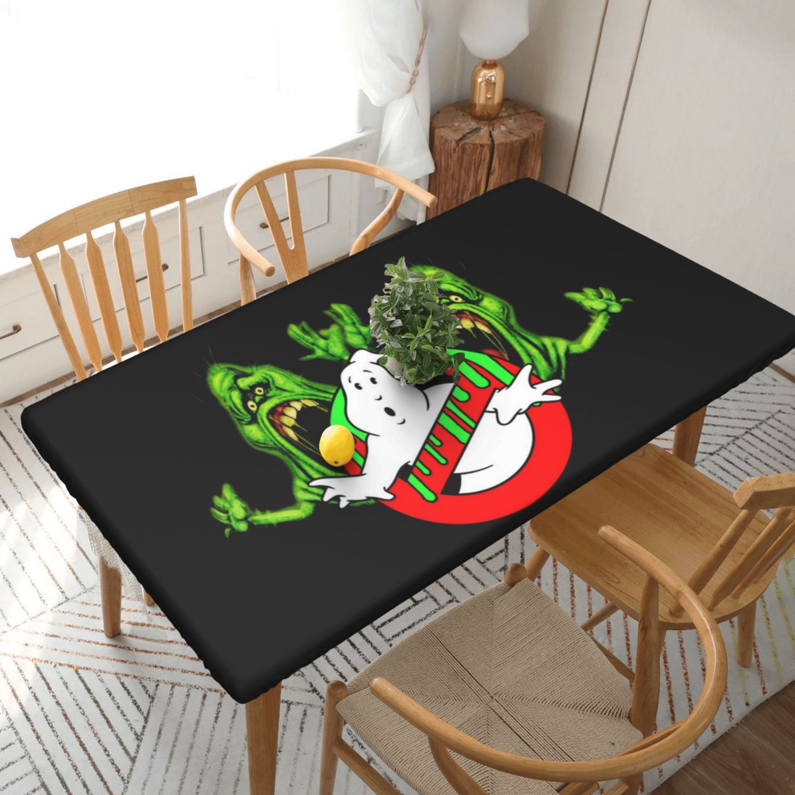 Ghostbusters Green Slimer Table Cover Reusable Fitted Rectangle Elastic Edged Tablecloth For Kitchen Dining Party 2.5X5ft