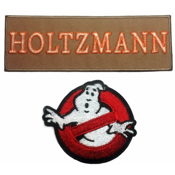 Ghostbusters Holtzmann Tan Name Tag with No Ghost Iron On Patch Set of 2