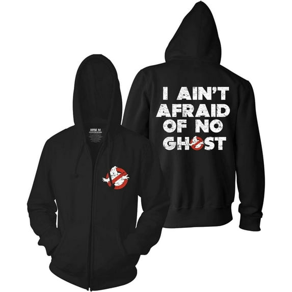 Ghostbusters I Ain't Afraid Distressed Full Zip Fleece Hoodie, Medium