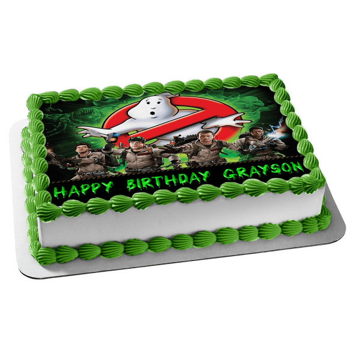 A BIRTHDAY PLACE Ghostbusters Logo Egon Peter Winston Ray Stay Puft Slimer Edible Cake Topper Image ABPID03679