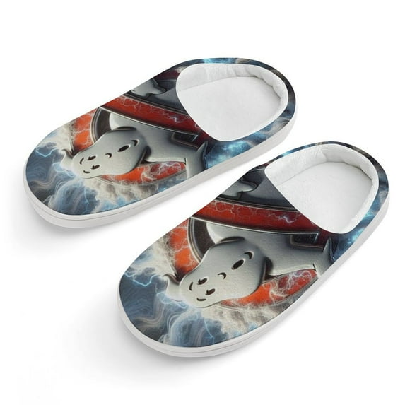 Ghostbusters Logo Kid's Cotton Slippers Winter Warm Soft Plush Slippers with Rubber Sole Non-Slip Indoor Outdoor Slip on Shoes Fluffy House Slippers For Boys Girls Teen