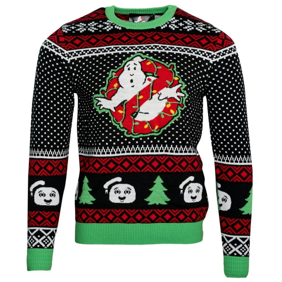 Ghostbusters Logo Marhsmellow Man and Trees Light Up Ugly Christmas Sweater
