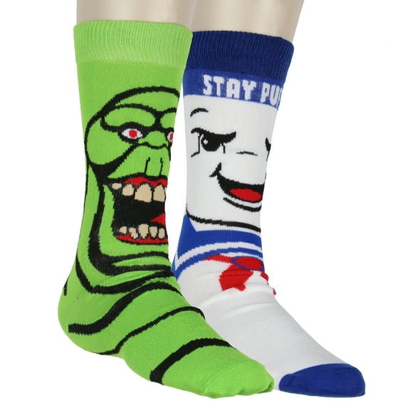 Ghostbusters Men's Novelty The Stay-Puft Marshmallow Man and Slimer Big Face Character 2 Pack Crew Socks Shoe Size 6-12