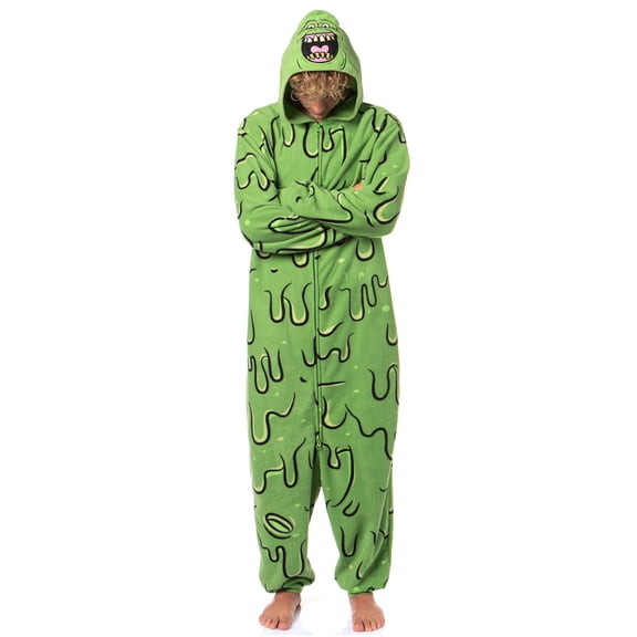 Ghostbusters Men's Slimer Character Hooded Fleece One Piece Union Suit Costume Pajama