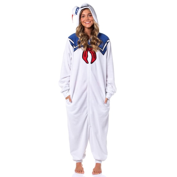 Ghostbusters Men's Stay Puft Marshmallow Man Hooded Fleece One Piece Union Suit Costume Pajama
