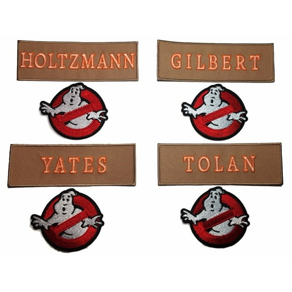 Ghostbusters No Ghost and New Tan Name Tag Set of 8 Embroidered Iron On Patches