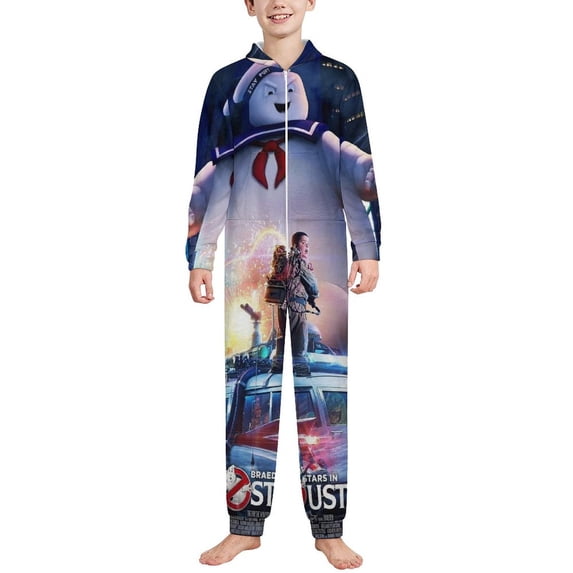 Ghostbusters Pajamas One Piece Hooded Union Suit Onesie PJs Sleepwear