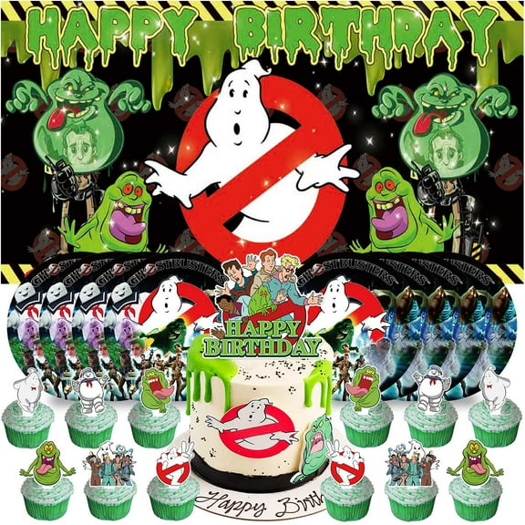 Ghostbusters Birthday Paper Plates Supplies Decorations Decor Backdrop Banner Cake Topper Background
