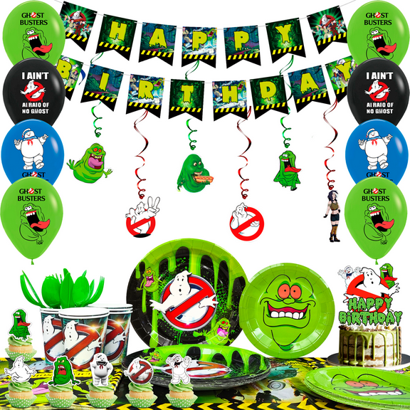 Ghostbusters Birthday Party Supplies Kit - 117pcs Ghostbusters Birthday Plates Cups Napkins Tablecloth & Ghostbusters Balloons Banner Spirals etc Ghostbusters Party Decorations for kids