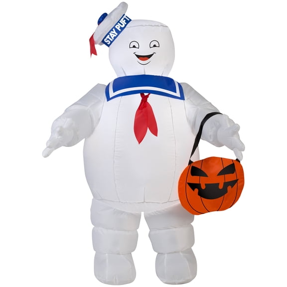Ghostbusters Stay Puft Marshmallow Man Halloween Inflatable with Pumpkin Tote, 3.5-Ft Lighted Yard Decor for Indoor or Outdoor Use