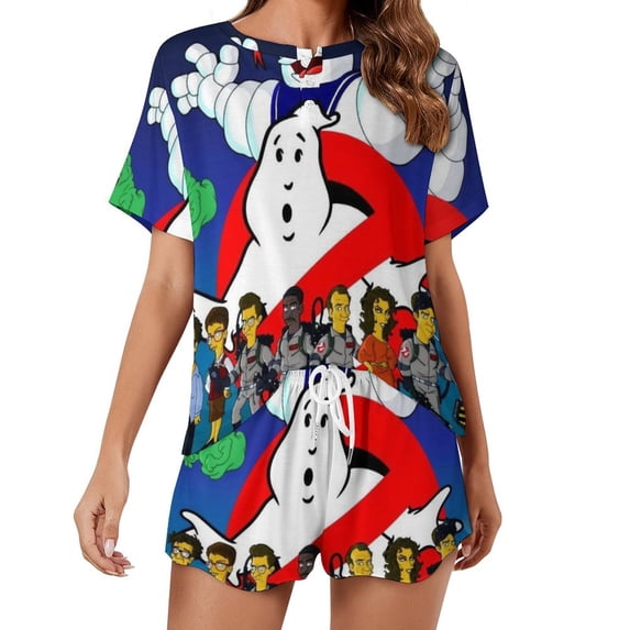 Ghostbusters Stay Puft Summer Home Suit For Womens Short-Sleeved Pajama Set 2pcs Loungewear Soft Sleepwear T-Shirts Tee Shirt Top And Short Sleeping Pants