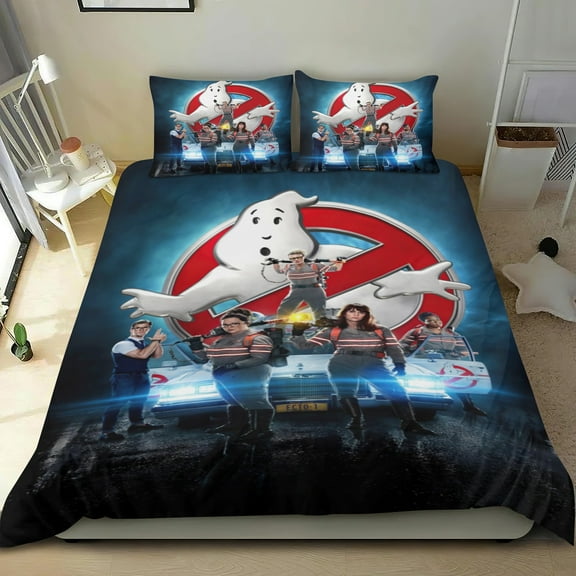 Ghostbusters Themed Bed Sheet Set Three Piece Set 53x79 In ches Comfortable And Skin Friendly Unique Design Creating A Star Studded Night Home Decor Gifts For Family Friends fans