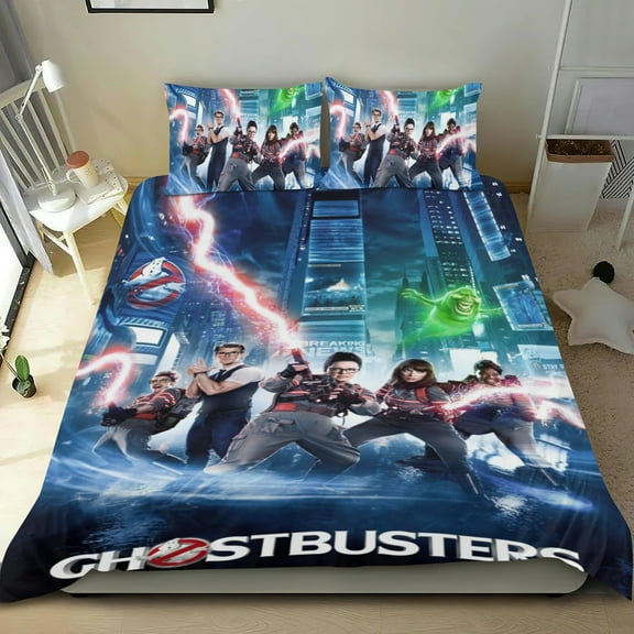 Ghostbusters Themed Bed Sheet Set Three Piece Set 53x79 In ches Comfortable And Skin Friendly Unique Design Creating A Star Studded Night Home Decor Gifts For Family Friends fans