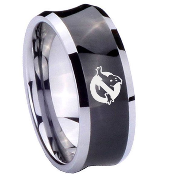 Tungsten Ghostbusters 8mm Black Polished Concave Men's Ring