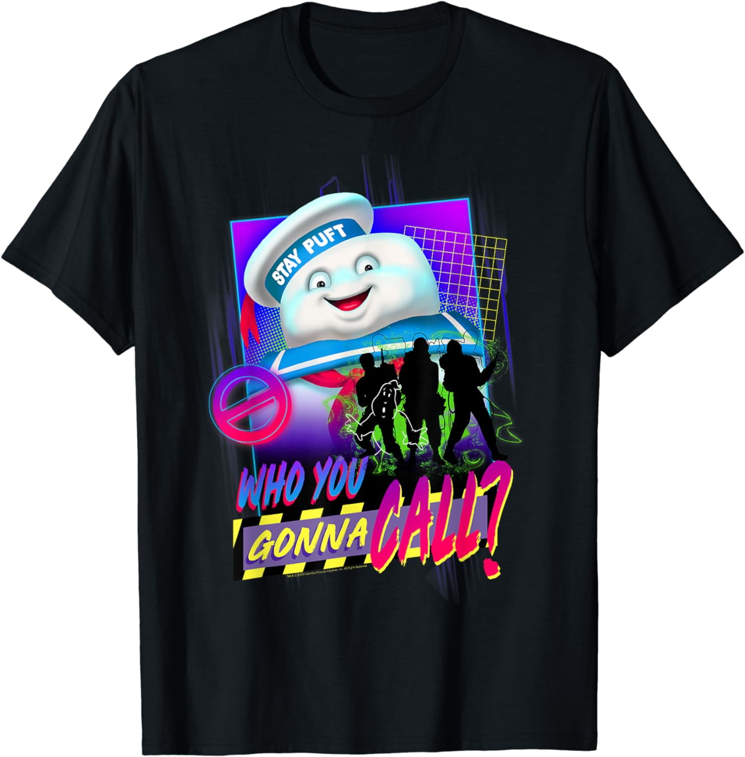 Ghostbusters Who You Gonna Call? Retro Neon Poster T-Shirt Universal ...