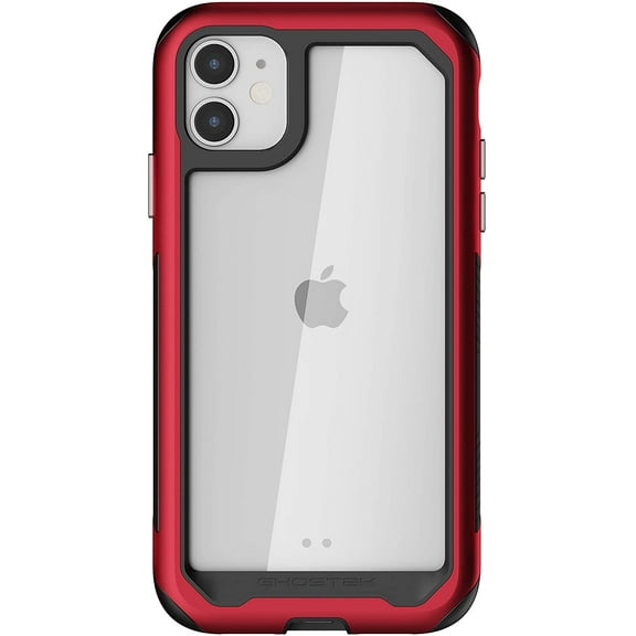 Ghostek Atomic Slim iPhone 11 Case for 11Pro, iPhone 11 Pro Max with Crystal Clear Back and Super Strong Lightweight Military Grade Aluminum Bumper - (Red)
