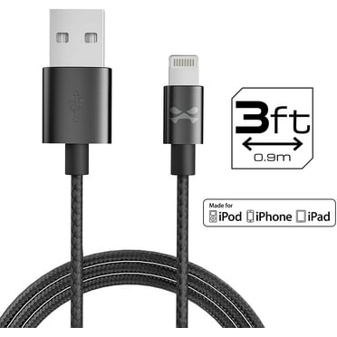 Ghostek NRGline 3FT Lightning Cable MFI Certified Charger Durable Nylon Braided – Black