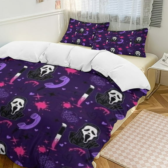 Ghostface 3 Piece Bedding Set Cartoon Comforter Set Cute Duvet Cover Sets Super Soft Aldult Bedding Set Kids Bedroom Gifts,1 Duvet Cover with 2 Pillowcases 86"x70"