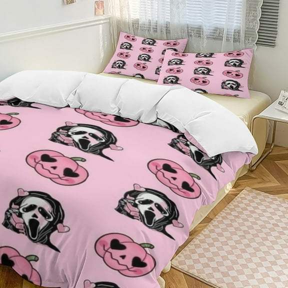 Ghostface 3 Piece Bedding Set Cartoon Comforter Set Cute Duvet Cover Sets Super Soft Aldult Bedding Set Kids Bedroom Gifts,1 Duvet Cover with 2 Pillowcases 90"x90"
