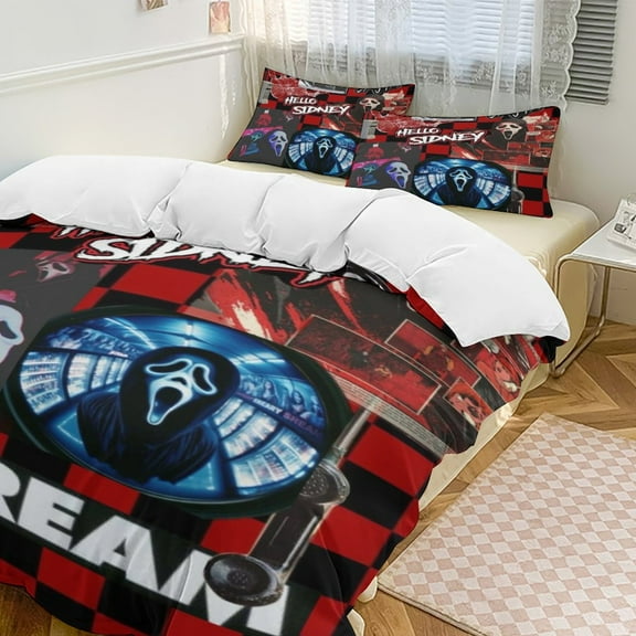 Ghostface 3 Piece Bedding Set Cartoon Comforter Set Cute Duvet Cover Sets Super Soft Aldult Bedding Set Kids Bedroom Gifts,1 Duvet Cover with 2 Pillowcases 102"x90"