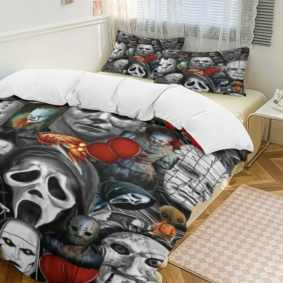 Ghostface 3 Piece Bedding Set Cartoon Comforter Set Cute Duvet Cover Sets Super Soft Aldult Bedding Set Kids Bedroom Gifts,1 Duvet Cover with 2 Pillowcases 102"x90"