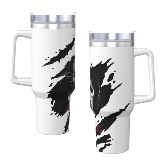 Ghostface 40 Oz Tumbler With Handle And Straw Double Wall Stainless Steel Sublimation Tumbler With Handle Leakproof,Bpa-Free,Keep Cold Hours