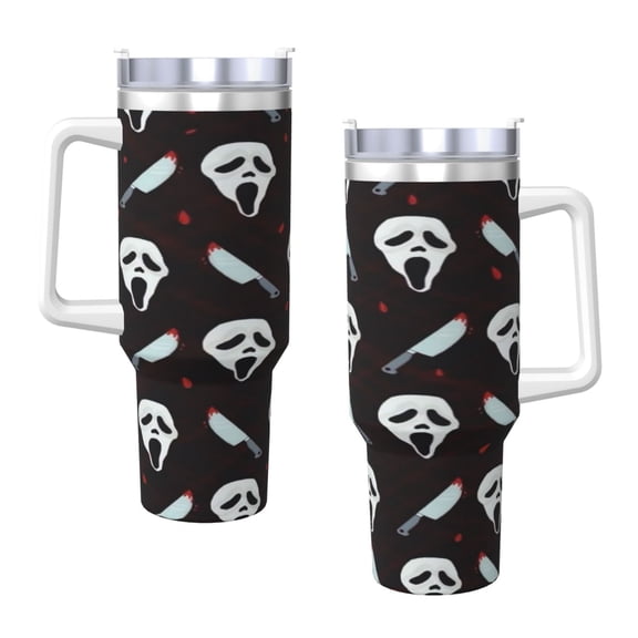 Ghostface 40 Oz Tumbler With Handle And Straw Double Wall Stainless Steel Sublimation Tumbler With Handle Leakproof,Bpa-Free,Keep Cold Hours