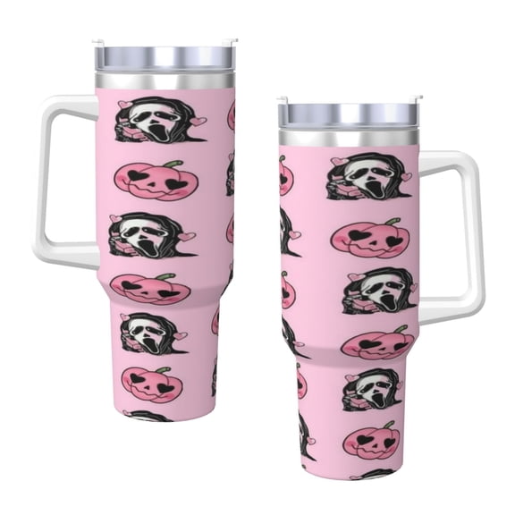 Ghostface 40 Oz Tumbler With Handle And Straw Double Wall Stainless Steel Sublimation Tumbler With Handle Leakproof,Bpa-Free,Keep Cold Hours