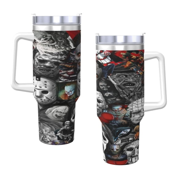 Ghostface 40 Oz Tumbler With Handle And Straw Double Wall Stainless Steel Sublimation Tumbler With Handle Leakproof,Bpa-Free,Keep Cold Hours