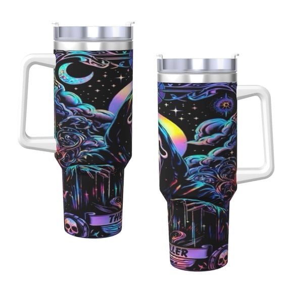 Ghostface 40 Oz Tumbler With Handle And Straw Double Wall Stainless Steel Sublimation Tumbler With Handle Leakproof,Bpa-Free,Keep Cold Hours