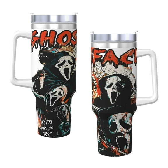 Ghostface 40 Oz Tumbler With Handle And Straw Double Wall Stainless Steel Sublimation Tumbler With Handle Leakproof,Bpa-Free,Keep Cold Hours