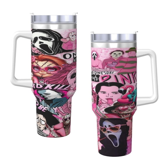 Ghostface 40 Oz Tumbler With Handle And Straw Double Wall Stainless Steel Sublimation Tumbler With Handle Leakproof,Bpa-Free,Keep Cold Hours